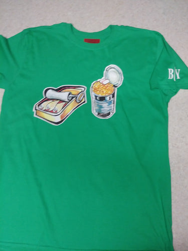 Sardines & Pork n Beans on Short Sleeve Green t-shirt
