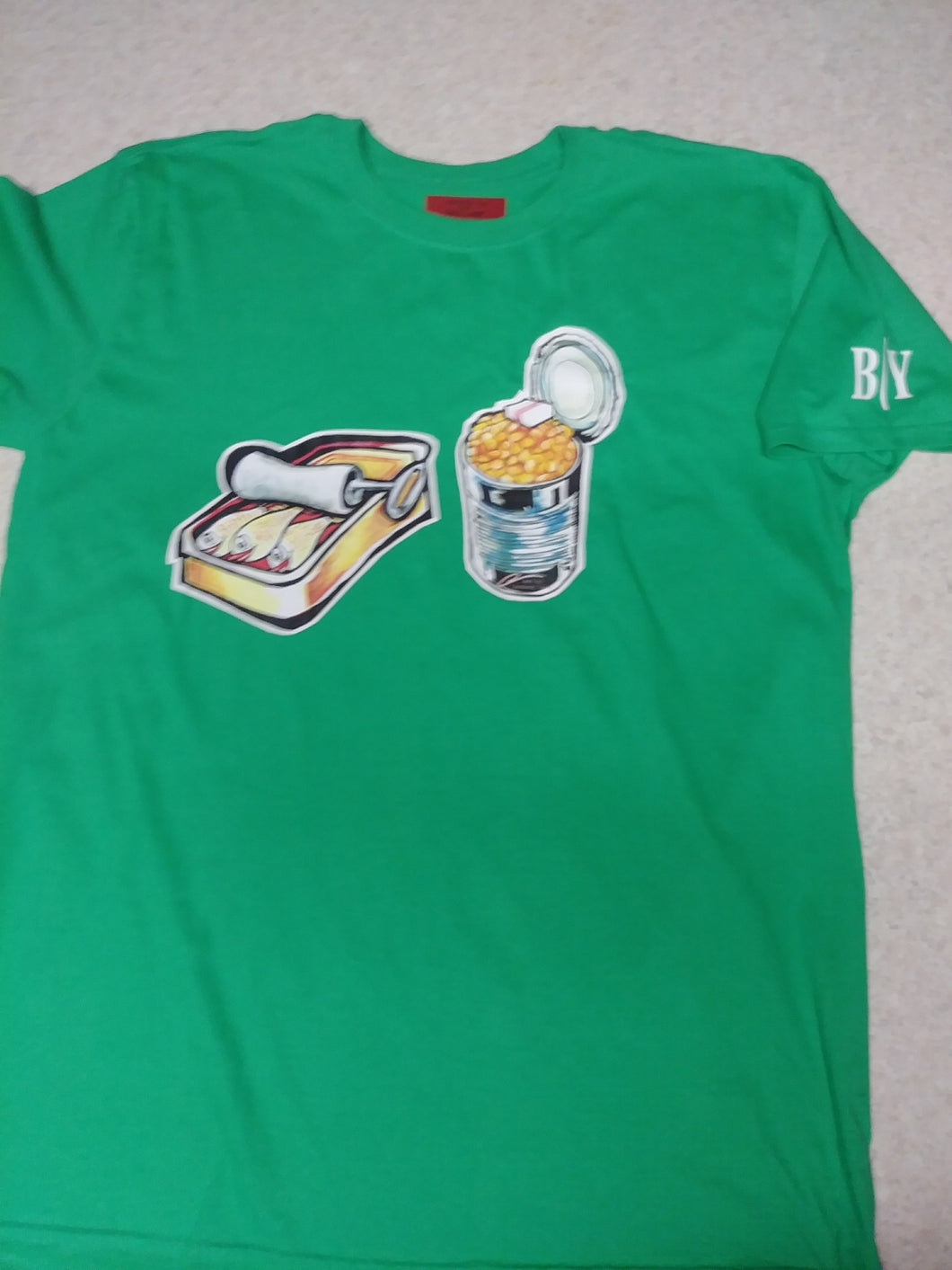 Sardines & Pork n Beans on Short Sleeve Green t-shirt