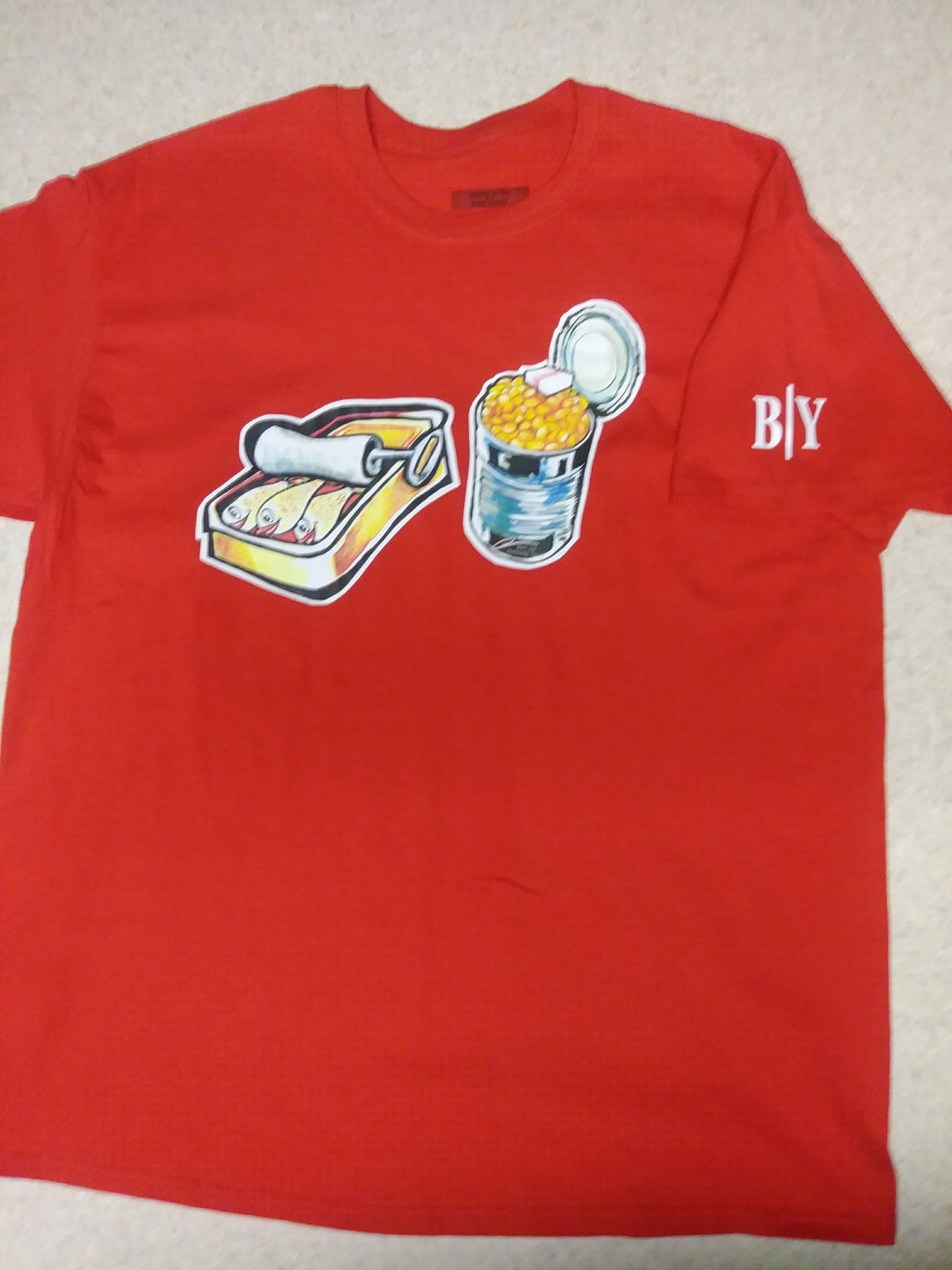 Sardines & Pork n Beans on Short Sleeve Red t-shirt